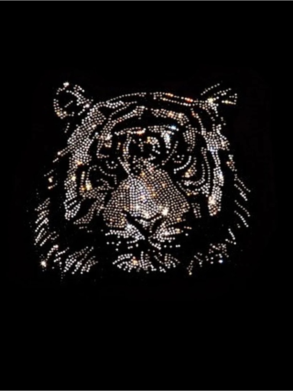 shirt crystal silver tiger face premium rhinestone 3/4 sleeve black